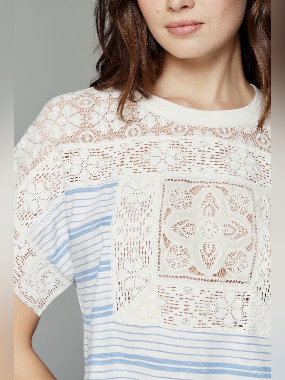Anthropologie Cotton Lace Boxy Tee ~ M